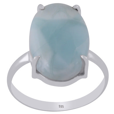 Beautiful Prong Setting Around Larimar Oval Shape 925 Sterling Solid Silver Ring - R3401730-57