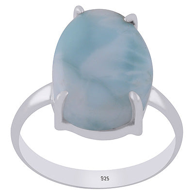 Beautiful Prong Setting Around Larimar Fancy Shape 925 Sterling Solid Silver Ring - R3401730-62