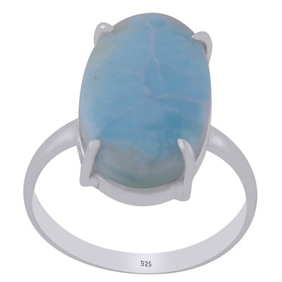 Beautiful Prong Setting Around Larimar Fancy Shape 925 Sterling Solid Silver Ring - R3401730-76