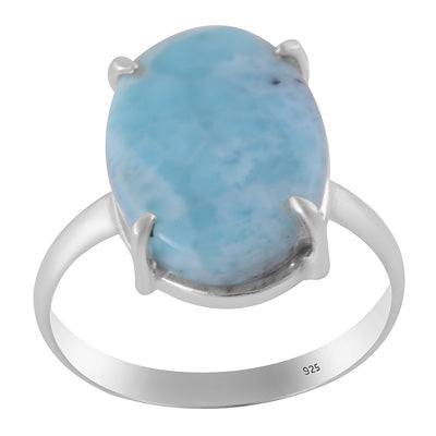 Beautiful Prong Setting Around Larimar Oval Shape 925 Sterling Solid Silver Ring - R3401730-84