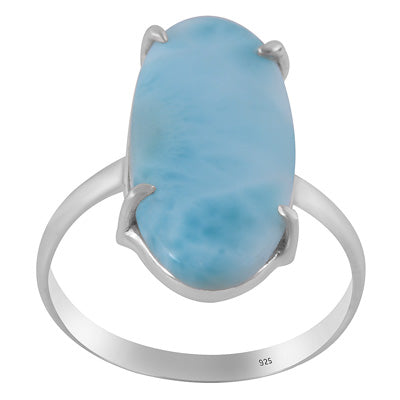 Beautiful Prong Setting Around Larimar Oval Shape 925 Sterling Solid Silver Ring - R3401730-86
