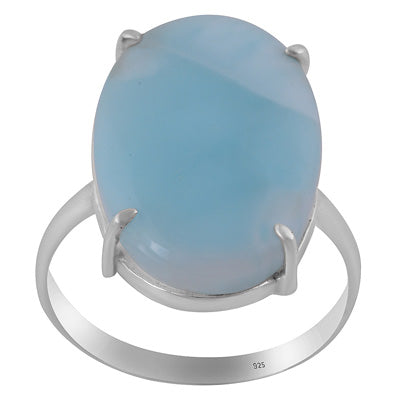 Beautiful Prong Setting Around Larimar Oval Shape 925 Sterling Solid Silver Ring - R3401730-87