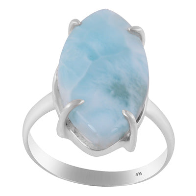 Beautiful Prong Setting Around Larimar Fancy Shape 925 Sterling Solid Silver Ring - R3401730-90