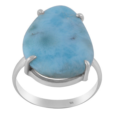 Beautiful Prong Setting Around Larimar Fancy Shape 925 Sterling Solid Silver Ring - R3401730-92