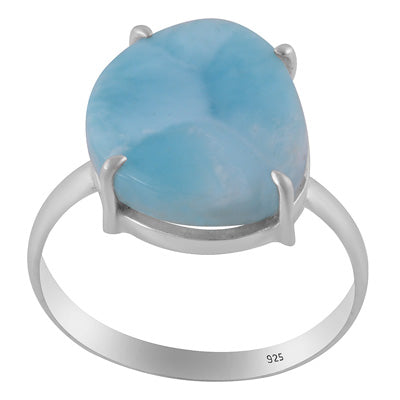 Beautiful Prong Setting Around Larimar Fancy Shape 925 Sterling Solid Silver Ring - R3401730-97