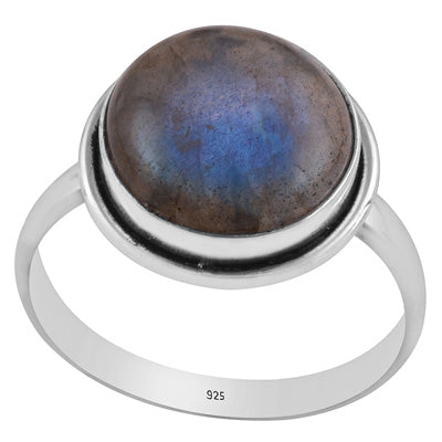 Beautiful Stone Labradorite Round Shape 925 Sterling Solid Silver Ring - R3401732-279