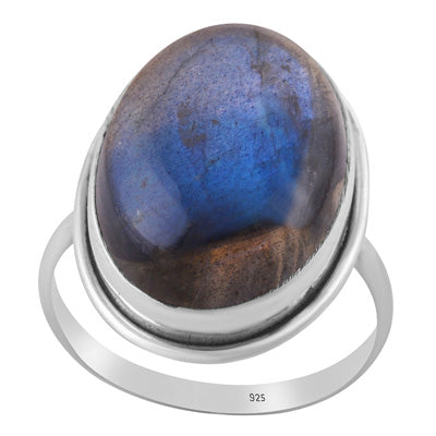 Beautiful Stone Labradorite Oval Shape 925 Sterling Solid Silver Ring - R3401732-282