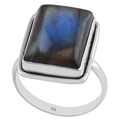 Beautiful Stone Labradorite Rectangle Shape 925 Sterling Solid Silver Ring - R3401732-293