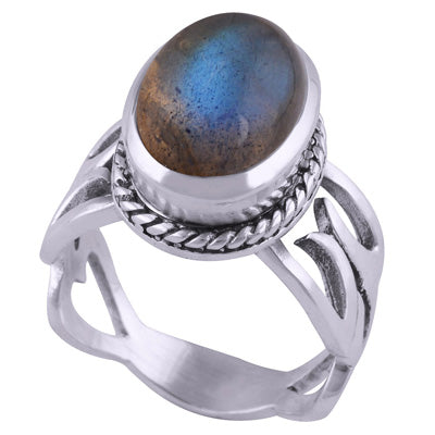 Gorgeous Handcrafted Work Around Labradorite Oval Shape 925 Sterling Solid Silver Ring - R3401741-37