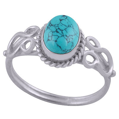 Gorgeous Handcrafted Work Around Turquoise Oval Shape 925 Sterling Solid Silver Ring - R3401744-53