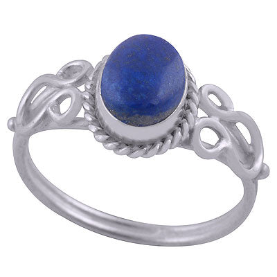Gorgeous Handcrafted Work Around Lapis Oval Shape 925 Sterling Solid Silver Ring - R3401744-56
