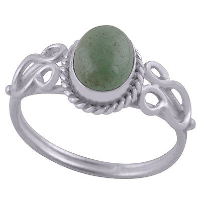 Gorgeous Handcrafted Work Around Green Aventurine Oval Shape 925 Sterling Solid Silver Ring - R3401744-58