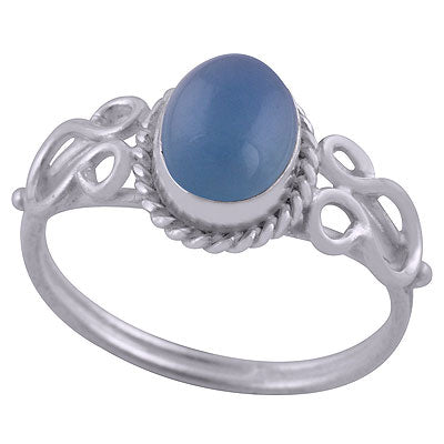 Gorgeous Handcrafted Work Around Blue Chalcedony Oval Shape 925 Sterling Solid Silver Ring - R3401744-60