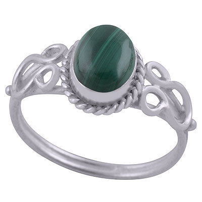 Gorgeous Handcrafted Work Around Malachite Oval Shape 925 Sterling Solid Silver Ring - R3401744-62