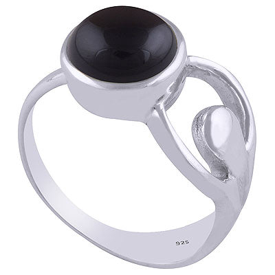 Gorgeous Cut Out Shank Around Black Onyx Round Shape 925 Sterling Solid Silver Ring - R3401752-16