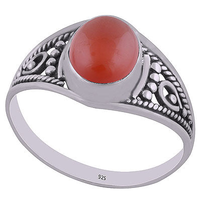 Beautiful Handwork Carnelian Oval Shape 925 Sterling Solid Silver Ring - R3401770-136