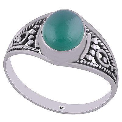 Beautiful Handwork Green Onyx Oval Shape 925 Sterling Solid Silver Ring - R3401770-137