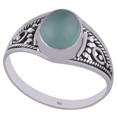 Beautiful Handwork Aqua Chalcedony Oval Shape 925 Sterling Solid Silver Ring - R3401770-138