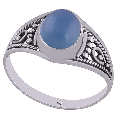 Beautiful Handwork Blue Chalcedony Oval Shape 925 Sterling Solid Silver Ring - R3401770-139