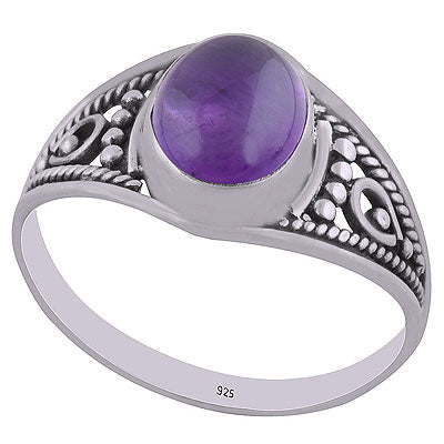 Beautiful Handwork Amethyst Oval Shape 925 Sterling Solid Silver Ring - R3401770-30