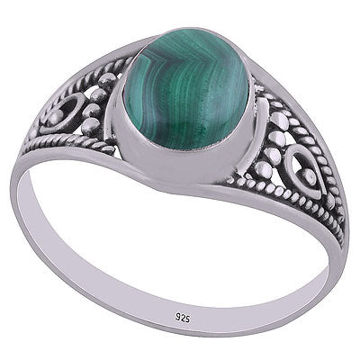 Beautiful Handwork Malachite Oval Shape 925 Sterling Solid Silver Ring - R3401770-84
