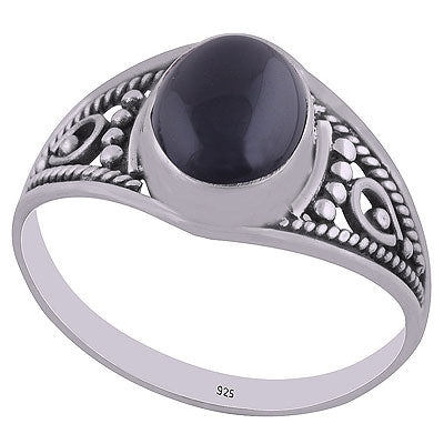 Beautiful Handwork Black Onyx Oval Shape 925 Sterling Solid Silver Ring - R3401770-87