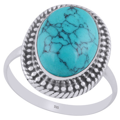 Stunning Twisted Wire & Rawa Work Around Turquoise Oval Shape 925 Sterling Solid Silver Ring - R3401790-81