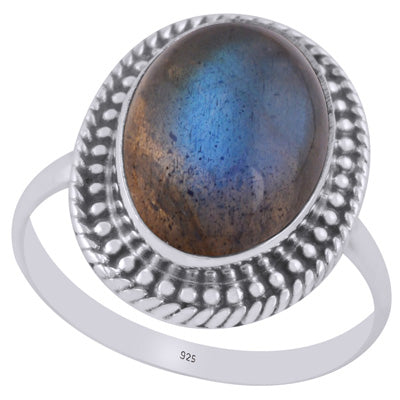 Stunning Twisted Wire & Rawa Work Around Labradorite Oval Shape 925 Sterling Solid Silver Ring - R3401790-83