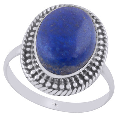 Stunning Twisted Wire & Rawa Work Around Lapis Oval Shape 925 Sterling Solid Silver Ring - R3401790-84
