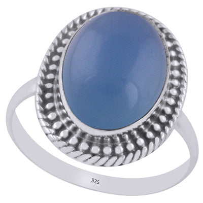 Stunning Twisted Wire & Rawa Work Around Blue Chalcedony Oval Shape 925 Sterling Solid Silver Ring - R3401790-86