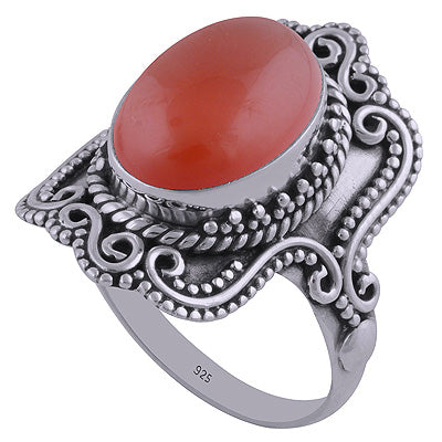 Gorgeous Hand Work Around Carnelian Oval Shape 925 Sterling Solid Silver Ring - R3401802-41
