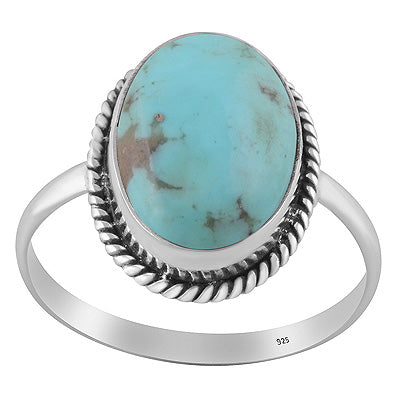 Gorgeous Textured Wire Around Mohave Turquoise Oval Shape 925 Sterling Solid Silver Ring - R3401809-27