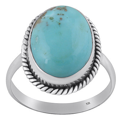 Gorgeous Textured Wire Around Mohave Turquoise Oval Shape 925 Sterling Solid Silver Ring - R3401809-30