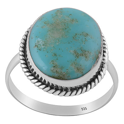 Gorgeous Textured Wire Around Mohave Turquoise Oval Shape 925 Sterling Solid Silver Ring - R3401809-32