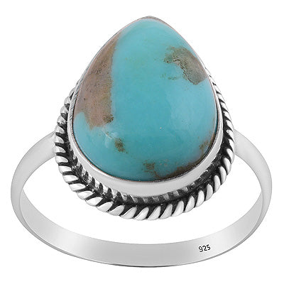 Gorgeous Textured Wire Around Mohave Turquoise Pear Shape 925 Sterling Solid Silver Ring - R3401809-33