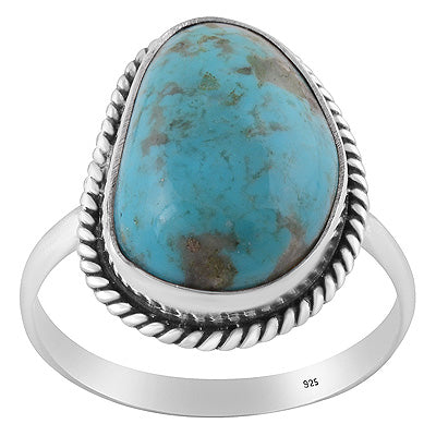 Gorgeous Textured Wire Around Mohave Turquoise Fancy Shape 925 Sterling Solid Silver Ring - R3401809-36