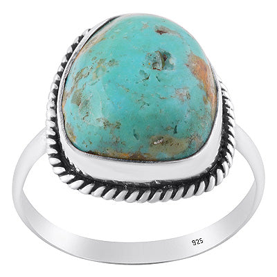 Gorgeous Textured Wire Around Mohave Turquoise Fancy Shape 925 Sterling Solid Silver Ring - R3401809-37
