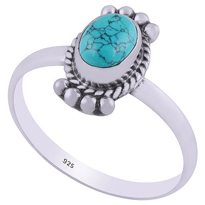 Stunning Rawa & Wire Work Around Turquoise Oval Shape 925 Sterling Solid Silver Ring - R3401835-14