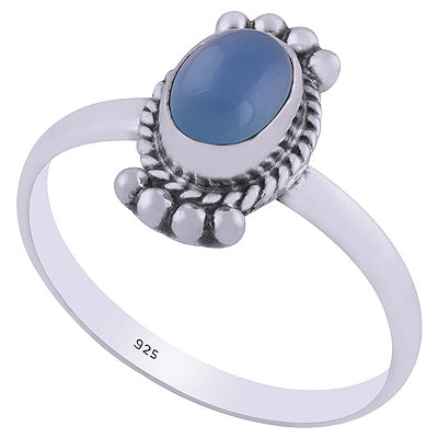 Stunning Rawa & Wire Work Around Blue Chalcedony Oval Shape 925 Sterling Solid Silver Ring - R3401835-81