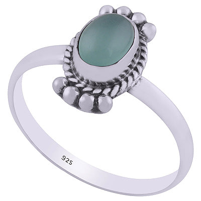 Stunning Rawa & Wire Work Around Aqua Chalcedony Oval Shape 925 Sterling Solid Silver Ring - R3401835-84