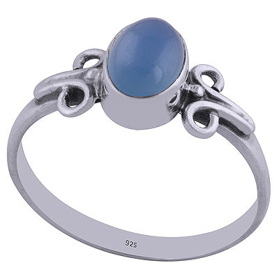 Beautiful Side Work Blue Chalcedony Oval Shape 925 Sterling Solid Silver Ring - R3401837-205