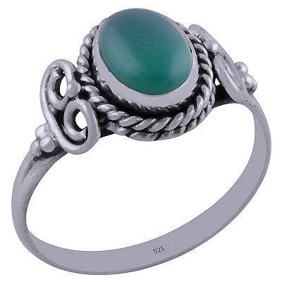 Gorgeous Handwork Around Green Onyx Oval Shape 925 Sterling Solid Silver Ring - R3401838-40