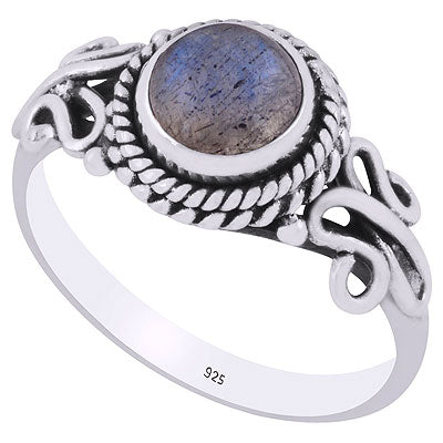 Beautiful Wire Work Around Labradorite Round Shape 925 Sterling Solid Silver Ring - R3401842-65
