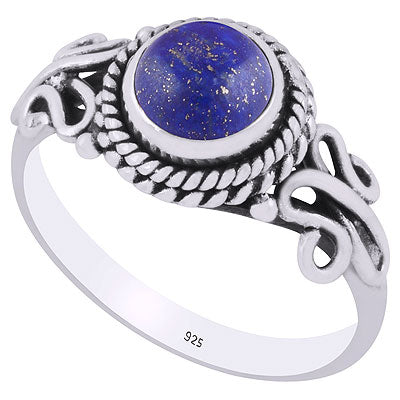 Beautiful Wire Work Around Lapis Round Shape 925 Sterling Solid Silver Ring - R3401842-66