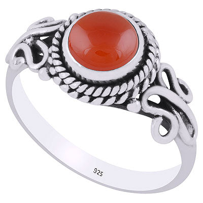 Beautiful Wire Work Around Carnelian Round Shape 925 Sterling Solid Silver Ring - R3401842-67