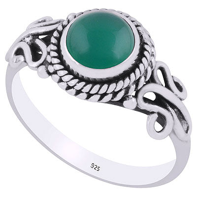 Beautiful Wire Work Around Green Onyx Round Shape 925 Sterling Solid Silver Ring - R3401842-68