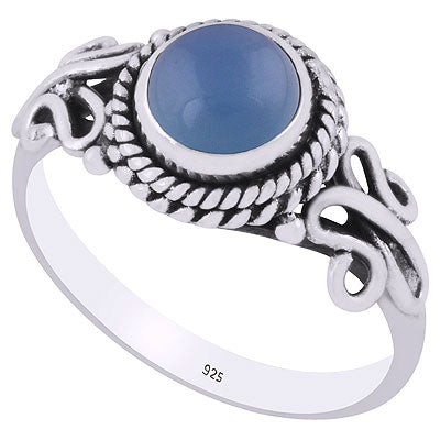 Beautiful Wire Work Around Blue Chalcedony Round Shape 925 Sterling Solid Silver Ring - R3401842-69