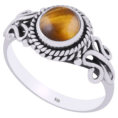 Beautiful Wire Work Around Tiger's Eye Round Shape 925 Sterling Solid Silver Ring - R3401842-70