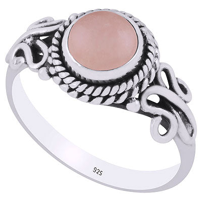 Beautiful Wire Work Around Rose Quartz Round Shape 925 Sterling Solid Silver Ring - R3401842-71