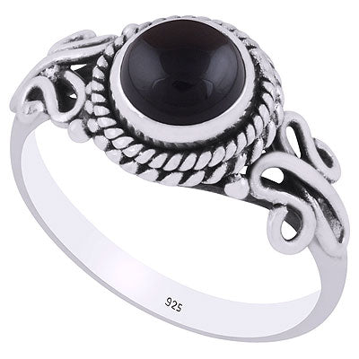 Beautiful Wire Work Around Black Onyx Round Shape 925 Sterling Solid Silver Ring - R3401842-72